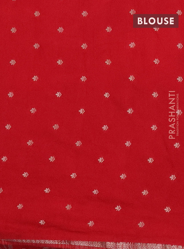 Semi raw silk saree red with zari weaves & elephant buttas and elephant design zari woven border