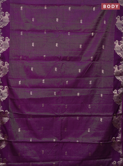 Semi raw silk saree deep purple with zari weaves & elephant buttas and elephant design zari woven border