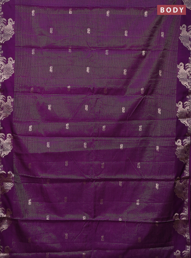 Semi raw silk saree deep purple with zari weaves & elephant buttas and elephant design zari woven border