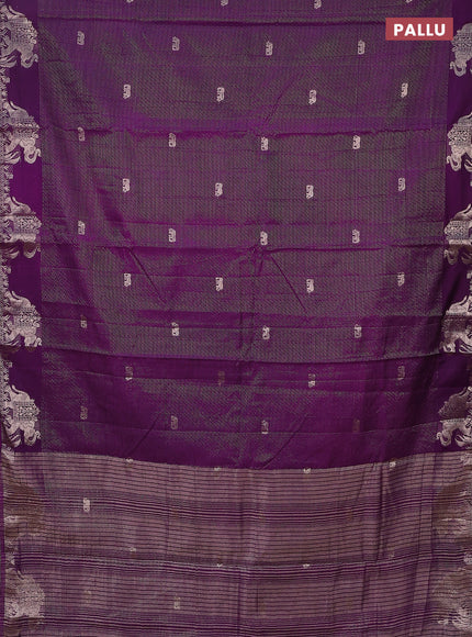 Semi raw silk saree deep purple with zari weaves & elephant buttas and elephant design zari woven border