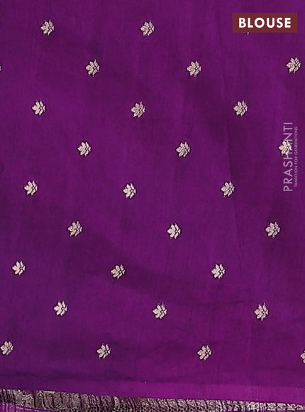 Semi raw silk saree deep purple with zari weaves & elephant buttas and elephant design zari woven border