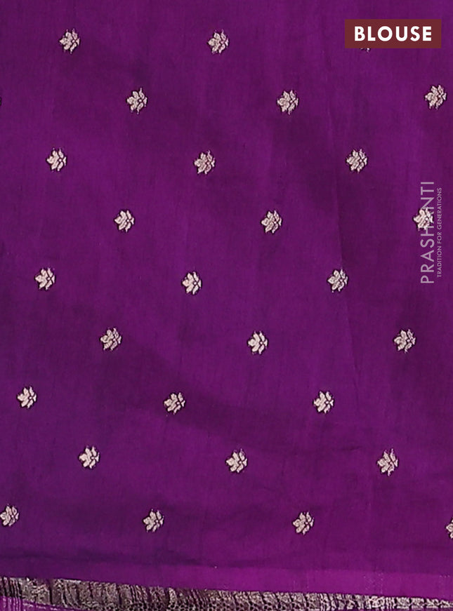 Semi raw silk saree deep purple with zari weaves & elephant buttas and elephant design zari woven border