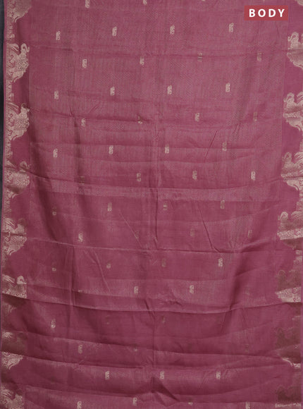 Semi raw silk saree pastel pink with zari weaves & elephant buttas and elephant design zari woven border