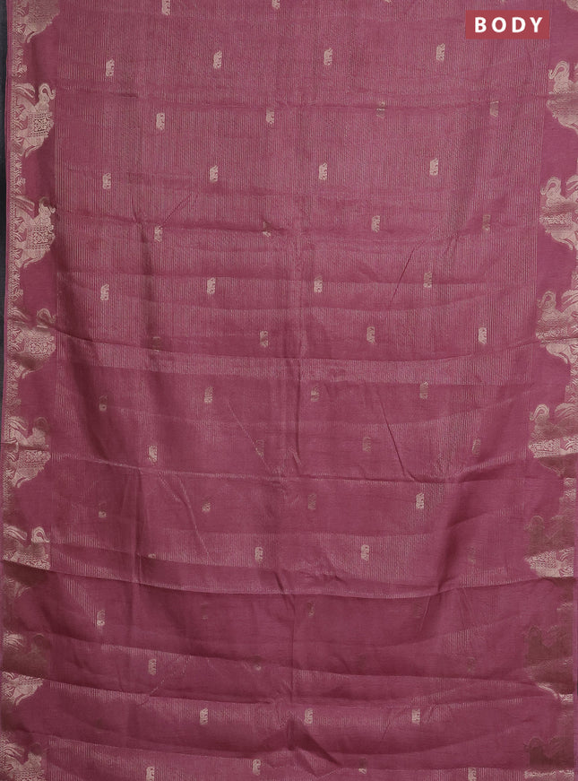 Semi raw silk saree pastel pink with zari weaves & elephant buttas and elephant design zari woven border