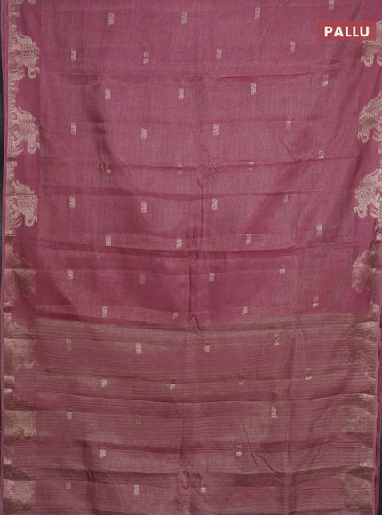 Semi raw silk saree pastel pink with zari weaves & elephant buttas and elephant design zari woven border