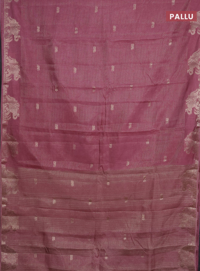 Semi raw silk saree pastel pink with zari weaves & elephant buttas and elephant design zari woven border