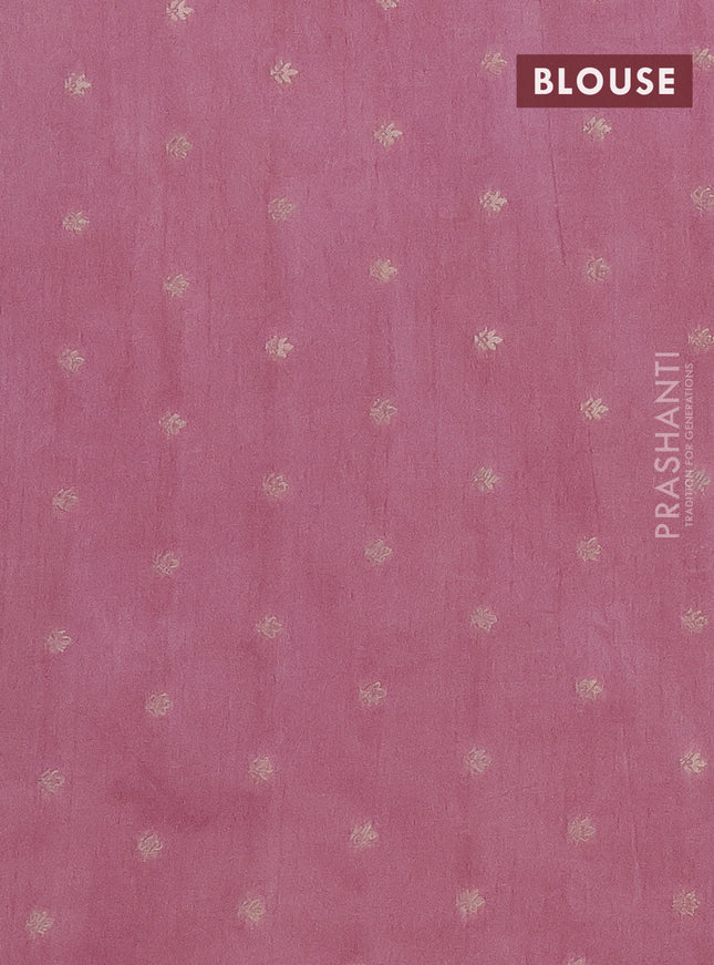 Semi raw silk saree pastel pink with zari weaves & elephant buttas and elephant design zari woven border