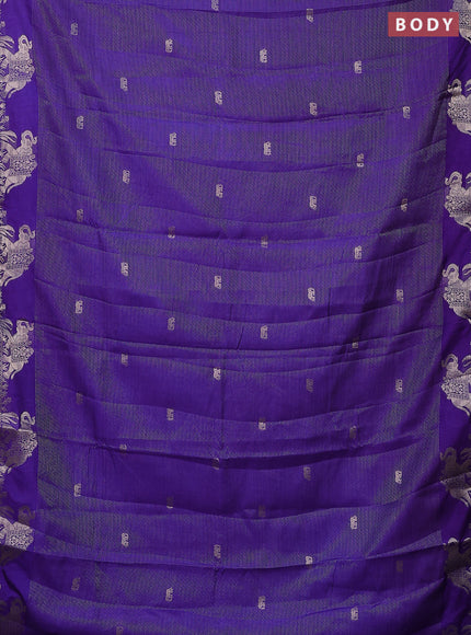 Semi raw silk saree violet with zari weaves & elephant buttas and elephant design zari woven border