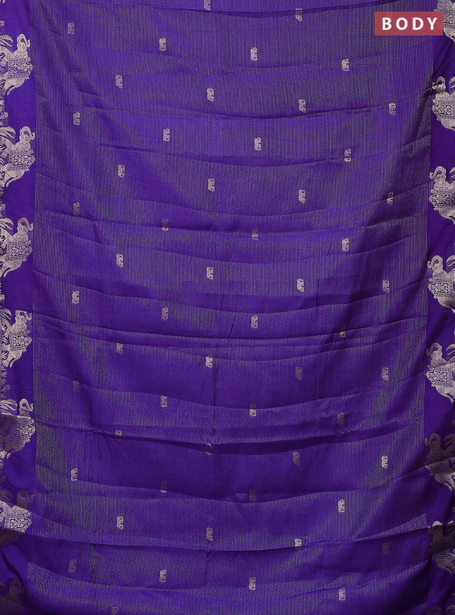 Semi raw silk saree violet with zari weaves & elephant buttas and elephant design zari woven border