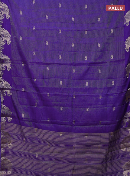 Semi raw silk saree violet with zari weaves & elephant buttas and elephant design zari woven border