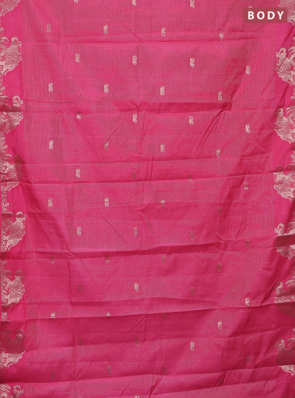 Semi raw silk saree pink with zari weaves & elephant buttas and elephant design zari woven border