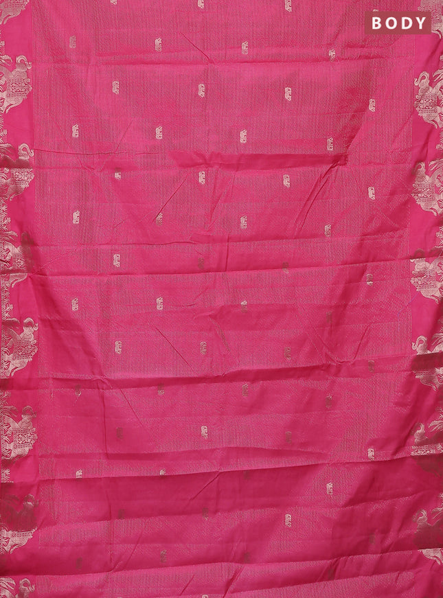 Semi raw silk saree pink with zari weaves & elephant buttas and elephant design zari woven border