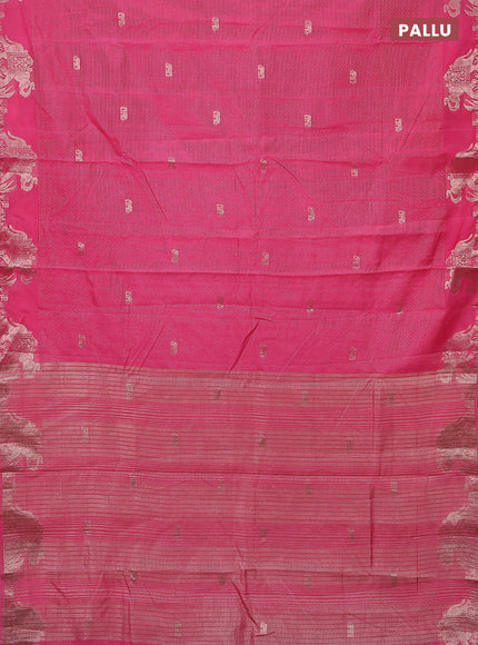 Semi raw silk saree pink with zari weaves & elephant buttas and elephant design zari woven border