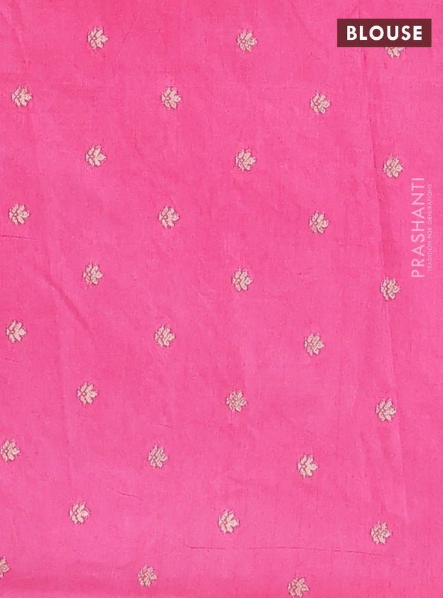 Semi raw silk saree pink with zari weaves & elephant buttas and elephant design zari woven border
