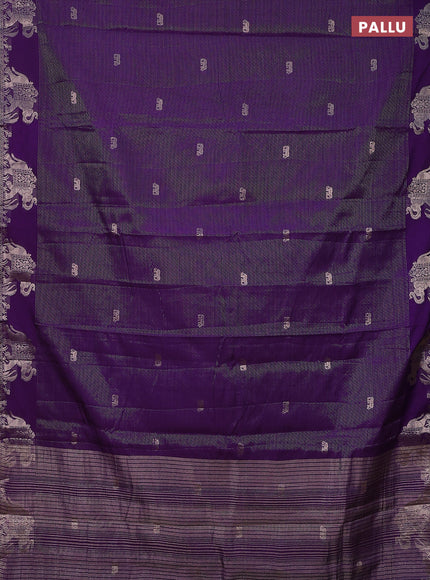 Semi raw silk saree violet with zari weaves & elephant buttas and elephant design zari woven border