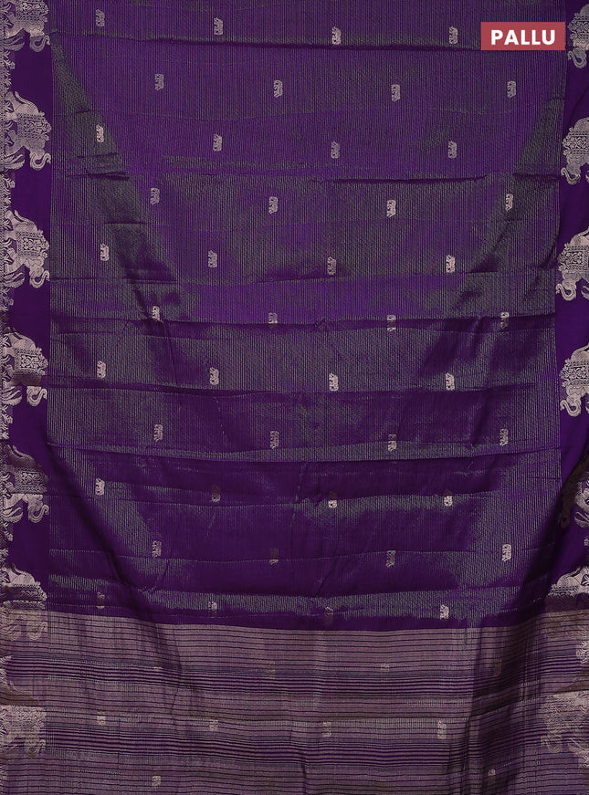 Semi raw silk saree violet with zari weaves & elephant buttas and elephant design zari woven border