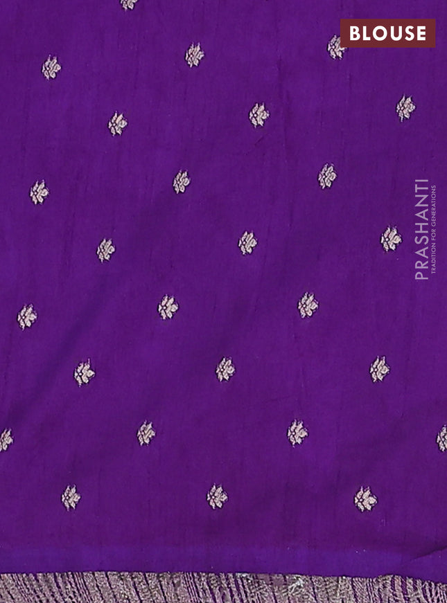 Semi raw silk saree violet with zari weaves & elephant buttas and elephant design zari woven border