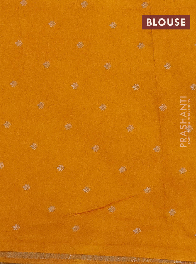Semi raw silk saree mango yellow with zari weaves & elephant buttas and elephant design zari woven border