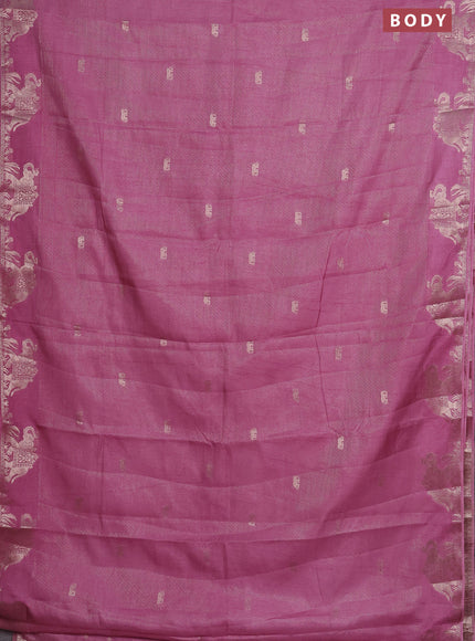 Semi raw silk saree mauve pink with zari weaves & elephant buttas and elephant design zari woven border