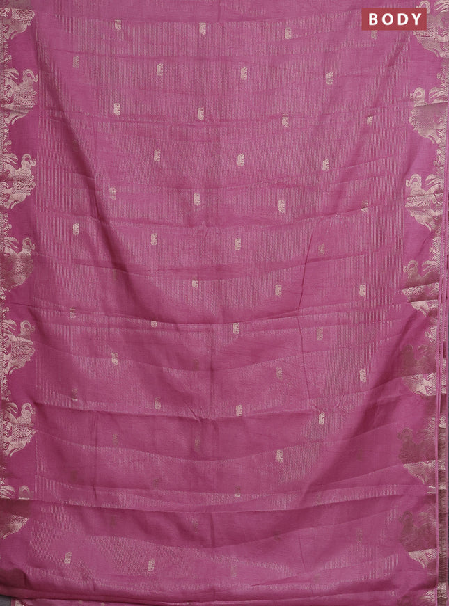 Semi raw silk saree mauve pink with zari weaves & elephant buttas and elephant design zari woven border