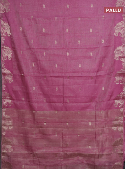Semi raw silk saree mauve pink with zari weaves & elephant buttas and elephant design zari woven border