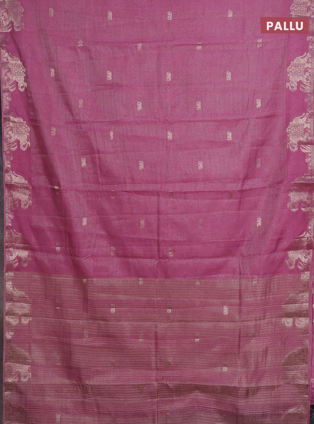 Semi raw silk saree mauve pink with zari weaves & elephant buttas and elephant design zari woven border