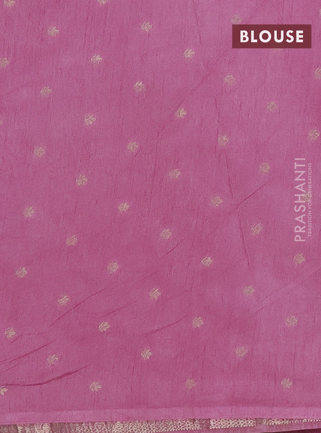 Semi raw silk saree mauve pink with zari weaves & elephant buttas and elephant design zari woven border