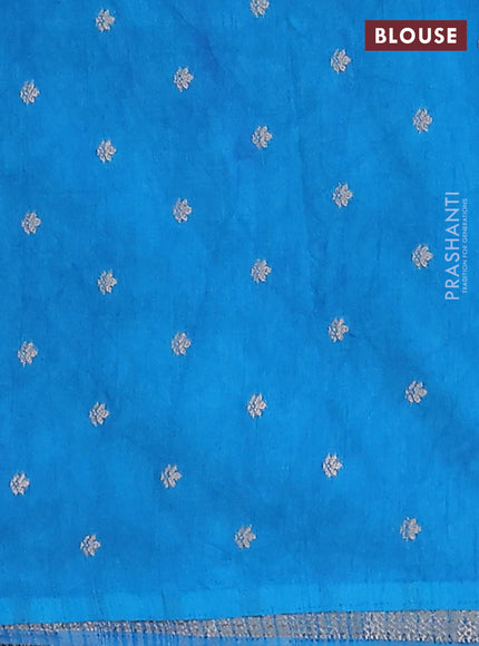 Semi raw silk saree cs blue with zari weaves & elephant buttas and elephant design zari woven border