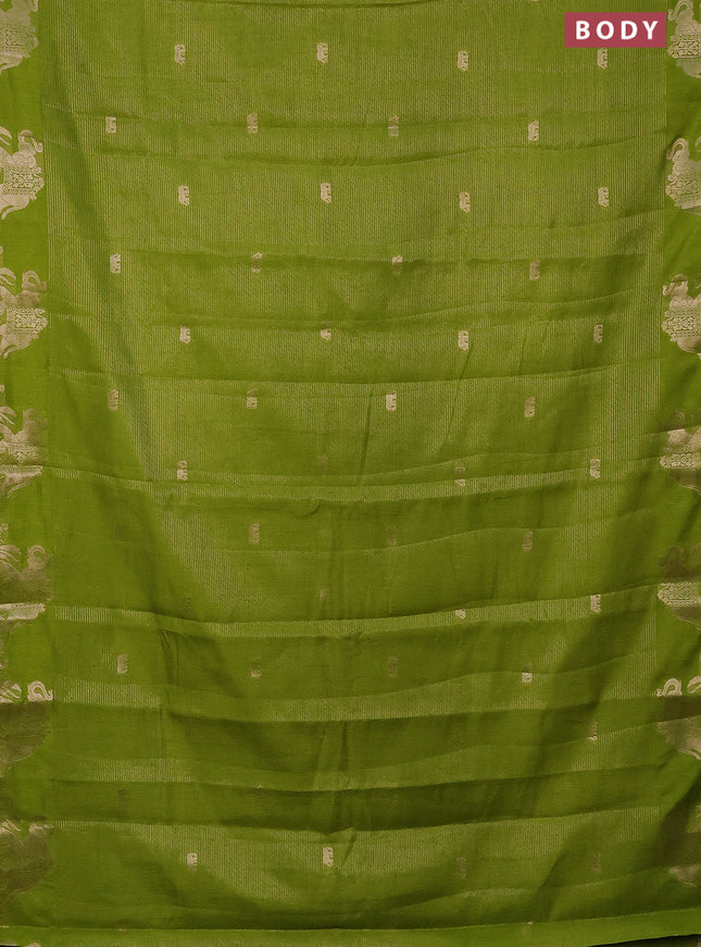 Semi raw silk saree lime green with zari weaves & elephant buttas and elephant design zari woven border
