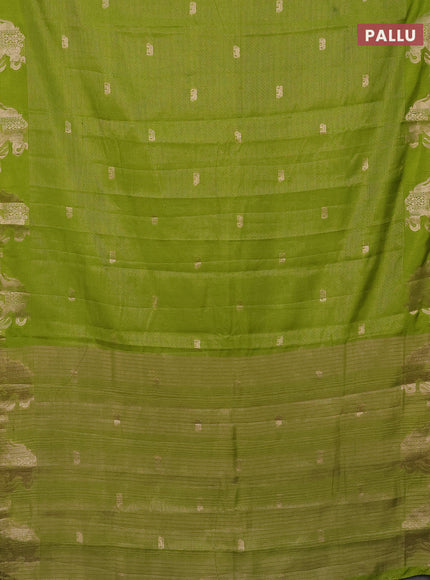 Semi raw silk saree lime green with zari weaves & elephant buttas and elephant design zari woven border