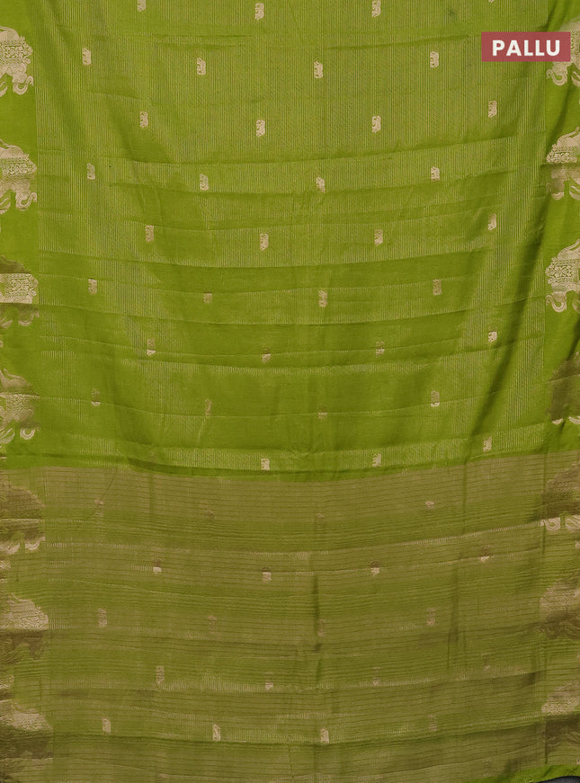 Semi raw silk saree lime green with zari weaves & elephant buttas and elephant design zari woven border