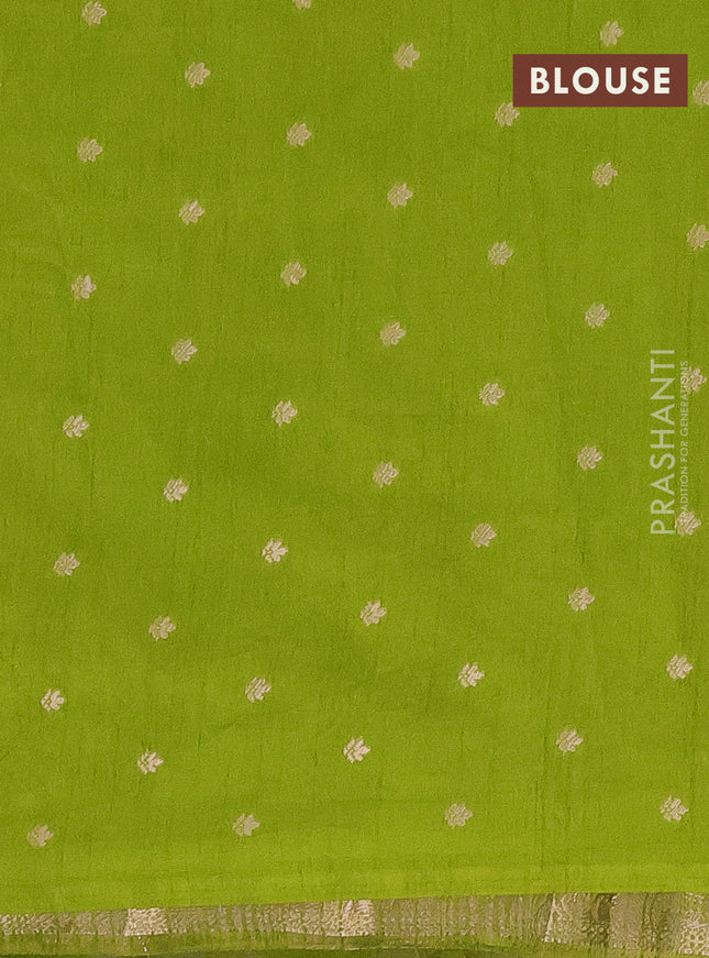 Semi raw silk saree lime green with zari weaves & elephant buttas and elephant design zari woven border