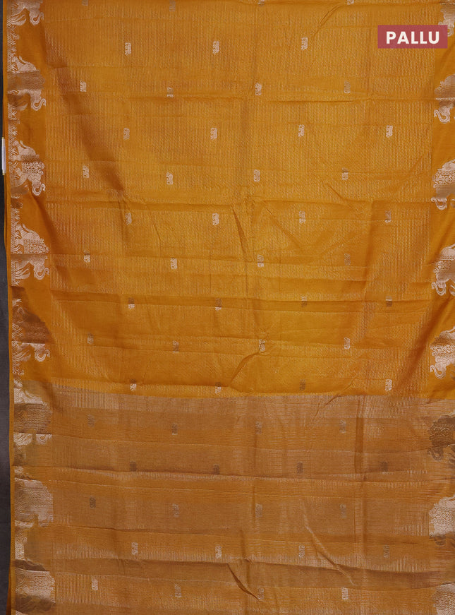 Semi raw silk saree mustard yellow with zari weaves & elephant buttas and elephant design zari woven border