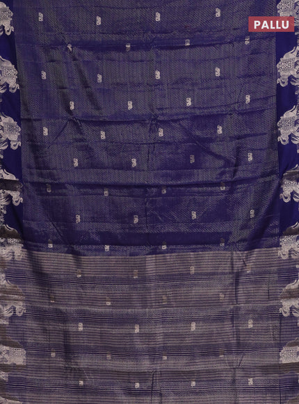 Semi raw silk saree navy blue with zari weaves & elephant buttas and elephant design zari woven border