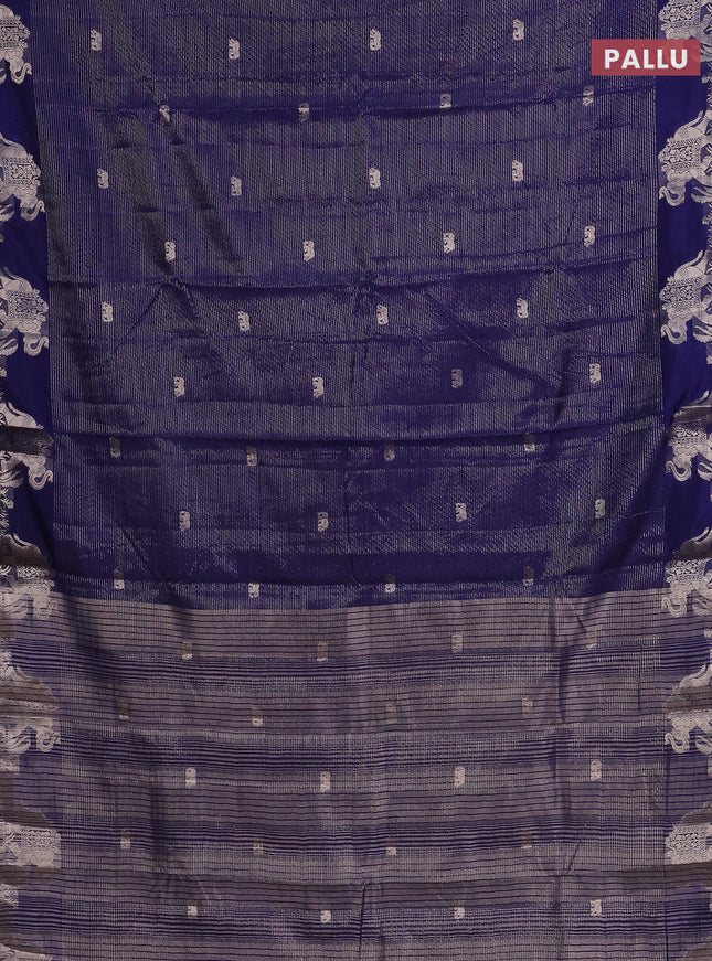 Semi raw silk saree navy blue with zari weaves & elephant buttas and elephant design zari woven border