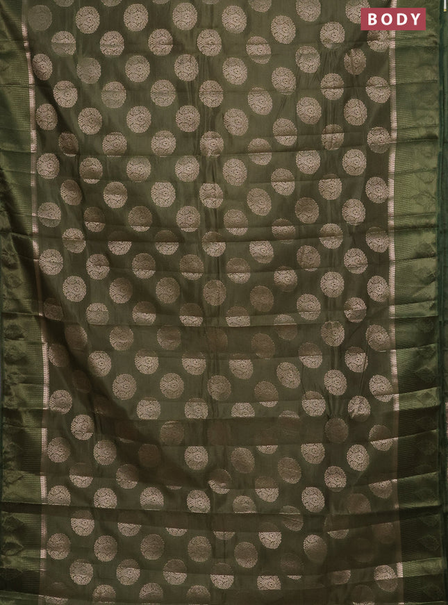 Semi raw silk saree sap green with zari woven buttas and zari woven simple border