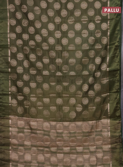 Semi raw silk saree sap green with zari woven buttas and zari woven simple border