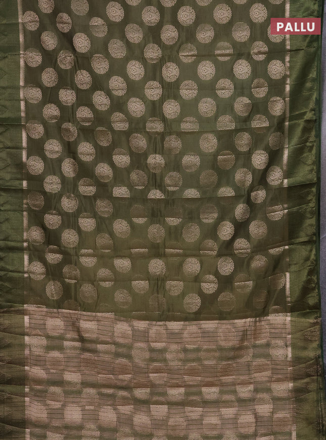 Semi raw silk saree sap green with zari woven buttas and zari woven simple border