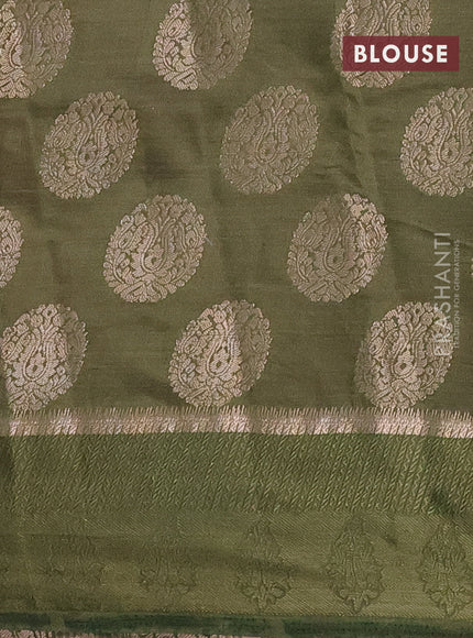 Semi raw silk saree sap green with zari woven buttas and zari woven simple border