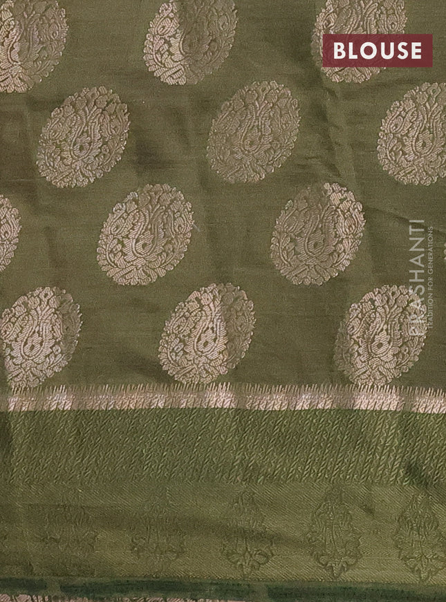 Semi raw silk saree sap green with zari woven buttas and zari woven simple border