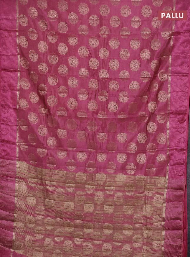 Semi raw silk saree pastel pink with zari woven buttas and zari woven simple border
