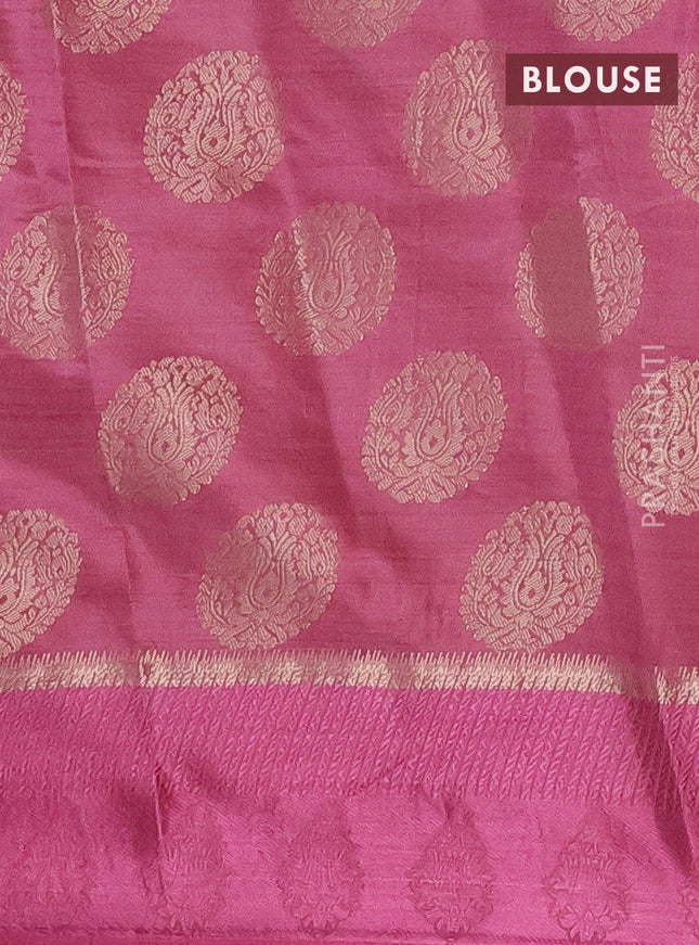Semi raw silk saree pastel pink with zari woven buttas and zari woven simple border