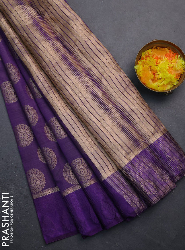 Semi raw silk saree violet with zari woven buttas and zari woven simple border