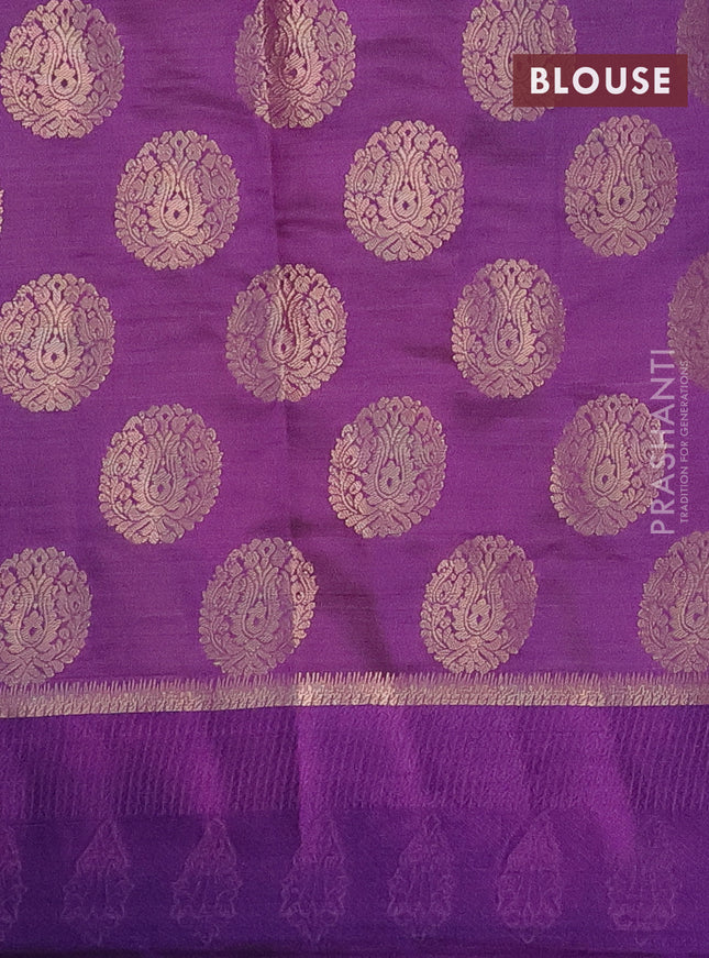 Semi raw silk saree violet with zari woven buttas and zari woven simple border