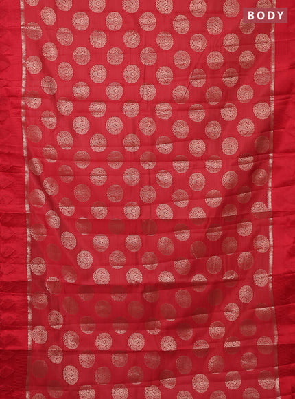 Semi raw silk saree red with zari woven buttas and zari woven simple border