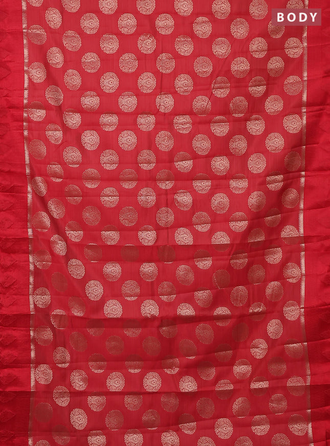 Semi raw silk saree red with zari woven buttas and zari woven simple border