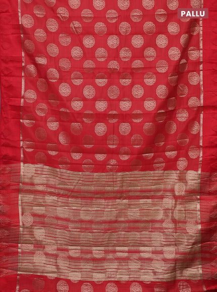 Semi raw silk saree red with zari woven buttas and zari woven simple border