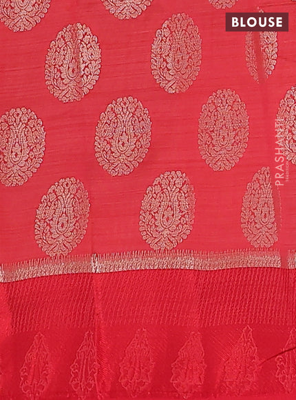 Semi raw silk saree red with zari woven buttas and zari woven simple border