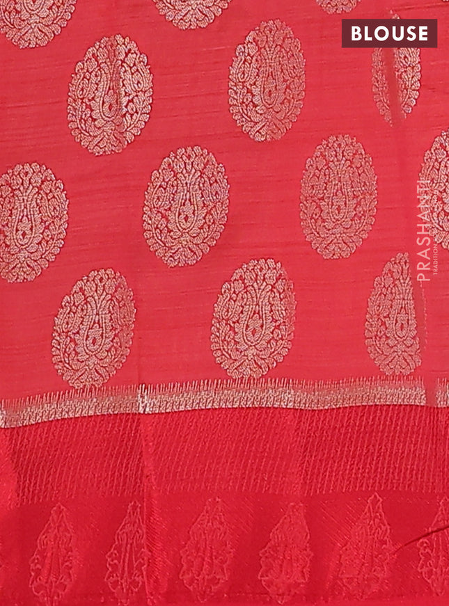 Semi raw silk saree red with zari woven buttas and zari woven simple border