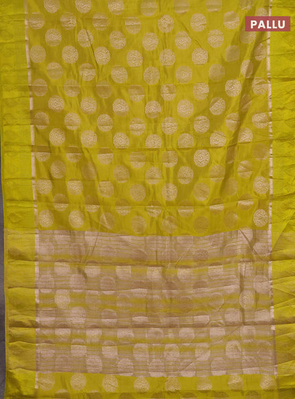 Semi raw silk saree lime yellow with zari woven buttas and zari woven simple border
